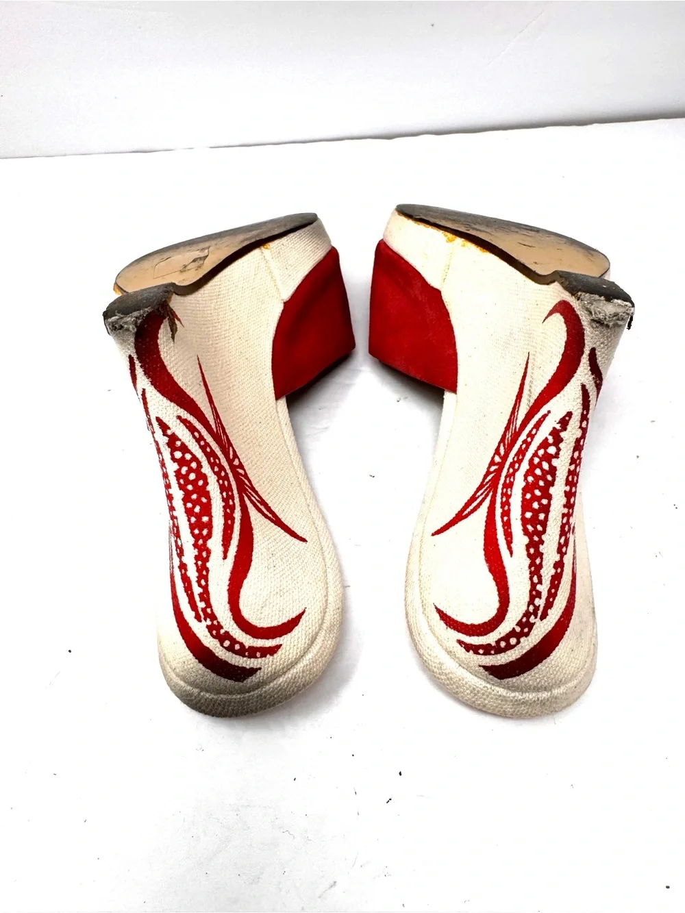 DKNY red suede peep toe wedges, made in Italy, size 9